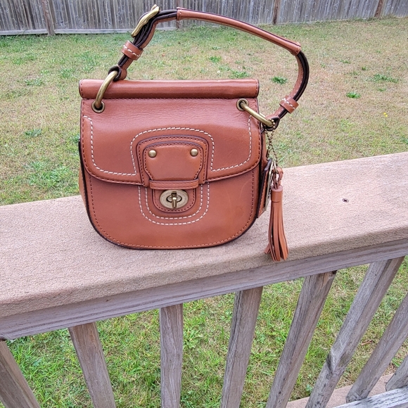 COPY - COACH LEATHER MINI WILLIS TAN COGNAC CROSSBODY OR TOP HANDLE BAG  F1269 - Picture 2 of 16